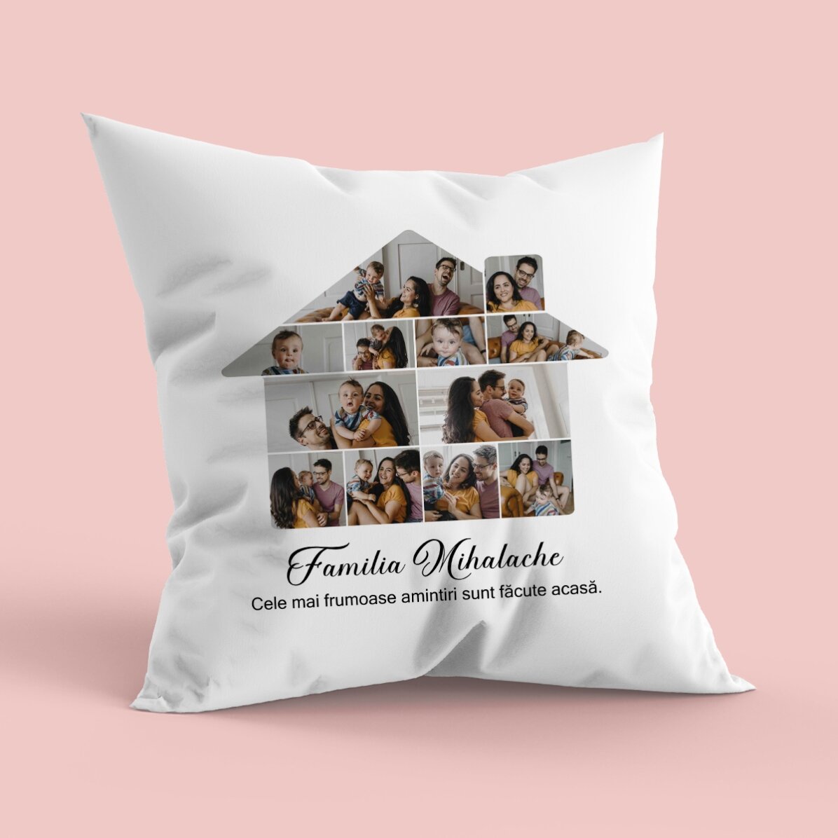 Pernă personalizată cu 12 poze și text - Casa noastră