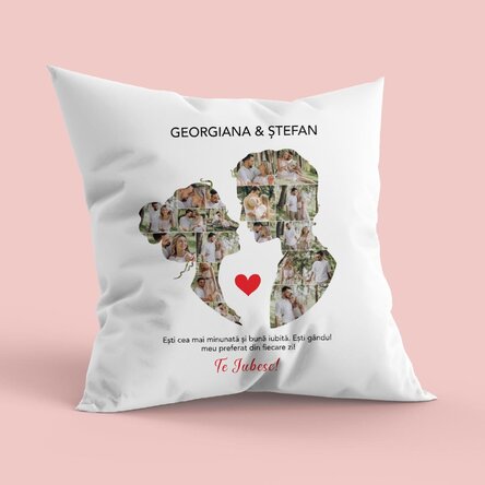 Pernă personalizată cu 17 poze și text pentru cuplu - Iubirea noastră