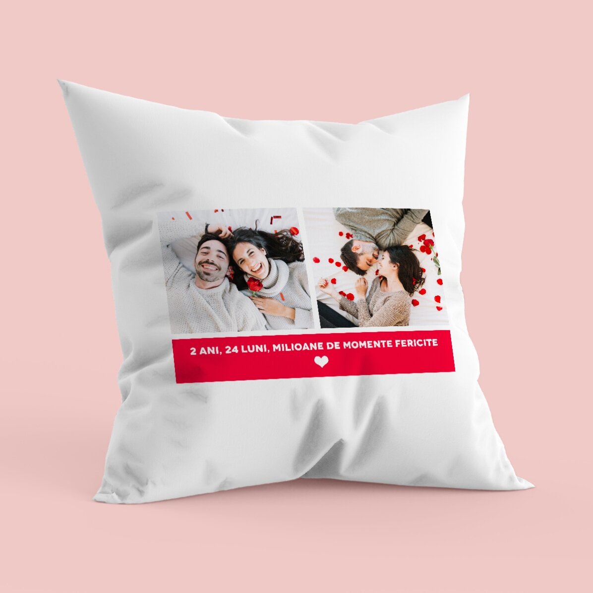 Pernă personalizată cu 2 poze și text