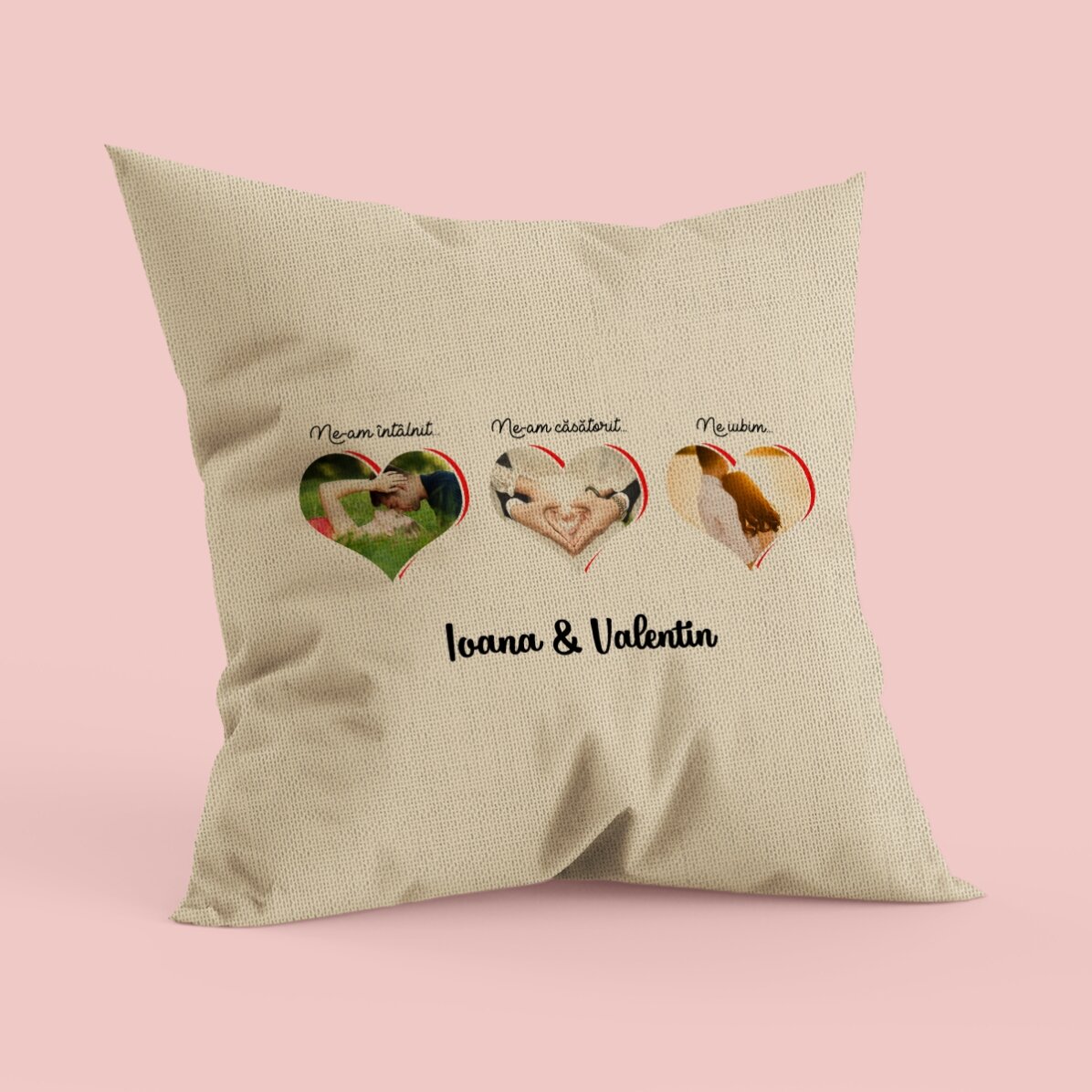 Pernă personalizată cu 3 poze - Povestea noastră - In
