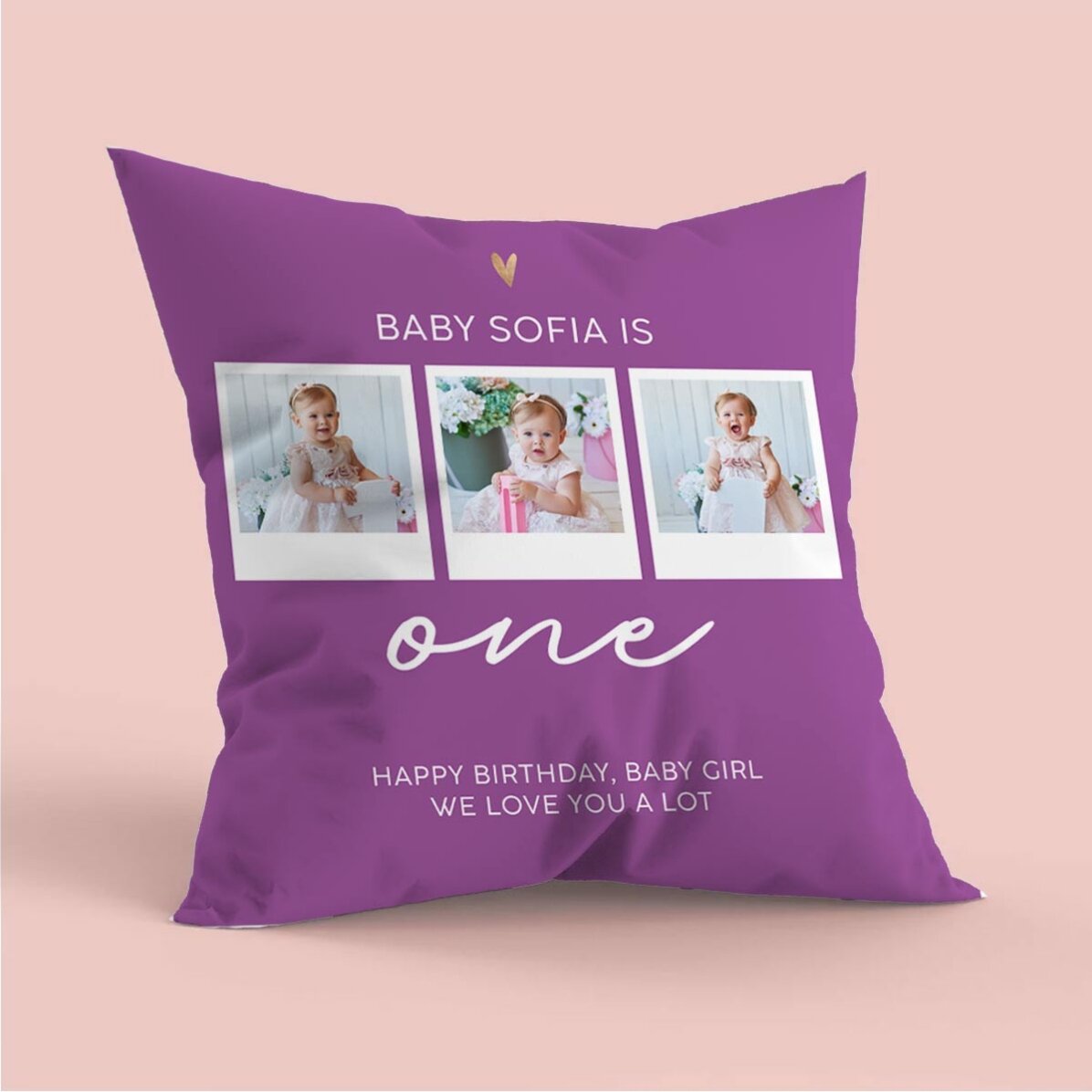 Pernă personalizată cu 3 poze și mesaj - Birthday baby