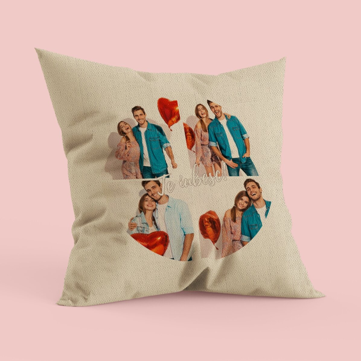 Pernă personalizată cu 4 poze în formă de cerc - In