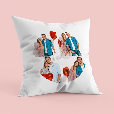 Pernă personalizată cu 4 poze în formă de cerc