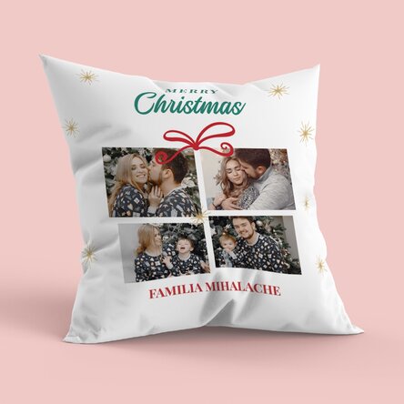 Pernă personalizată cu 4 poze și mesaj - Cadou