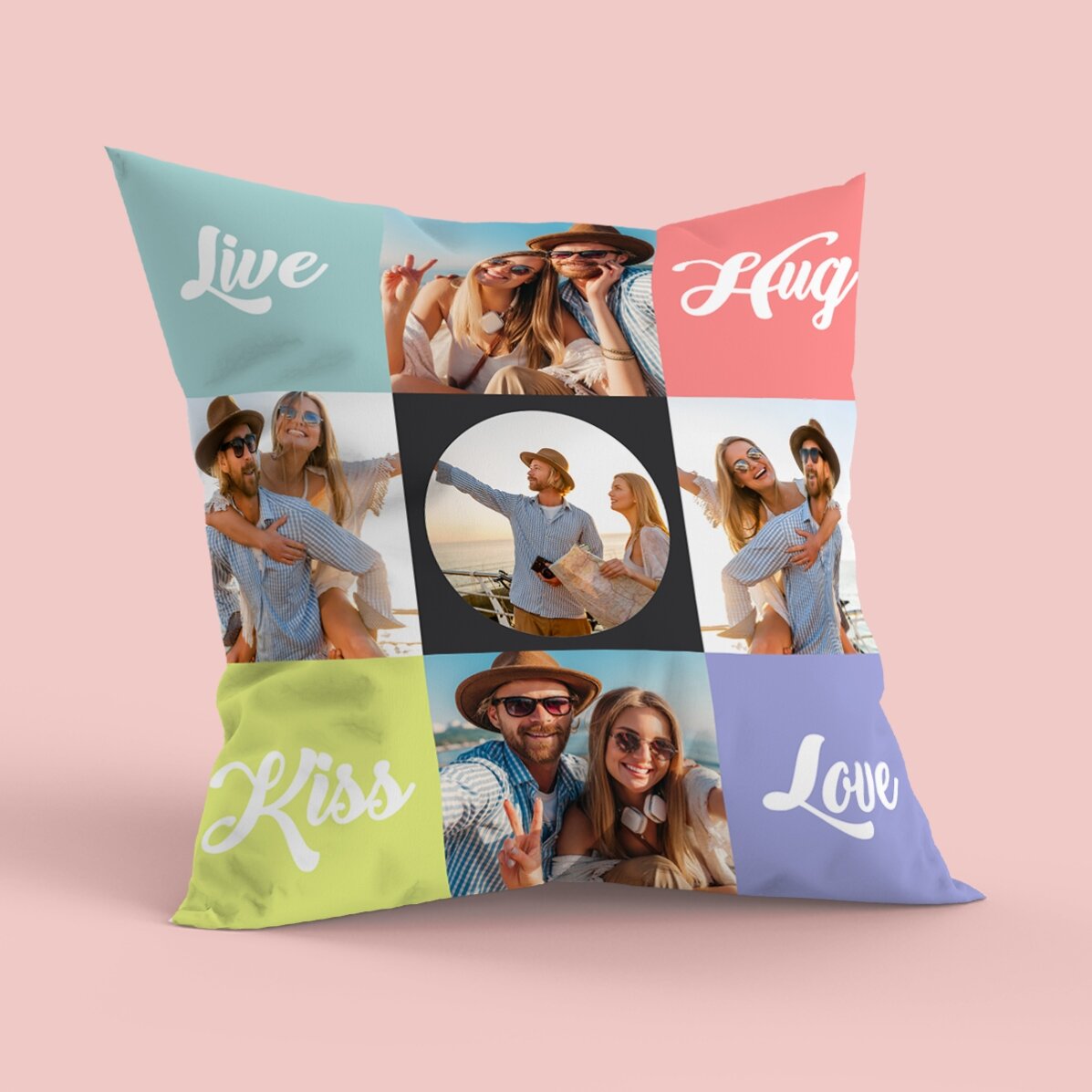 Pernă personalizată cu 5 poze, format mare - Joyful
