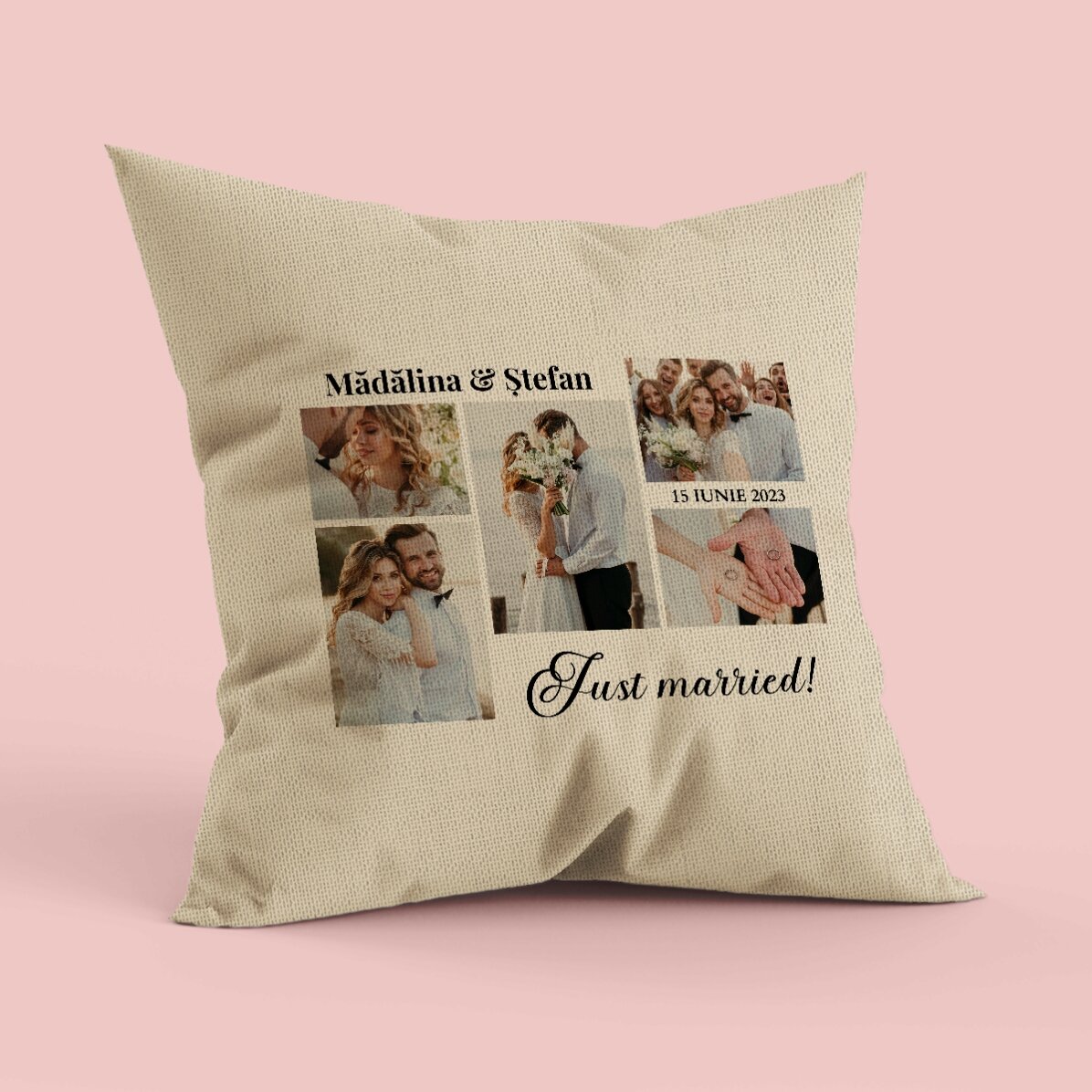 Pernă personalizată cu 5 poze și text - Memories - In