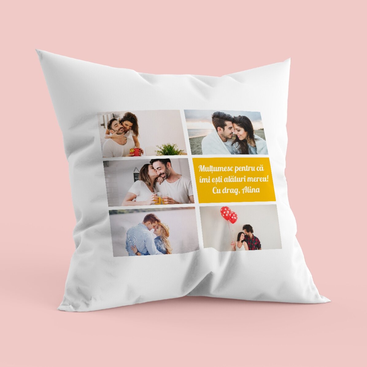Pernă personalizată cu 5 poze și text