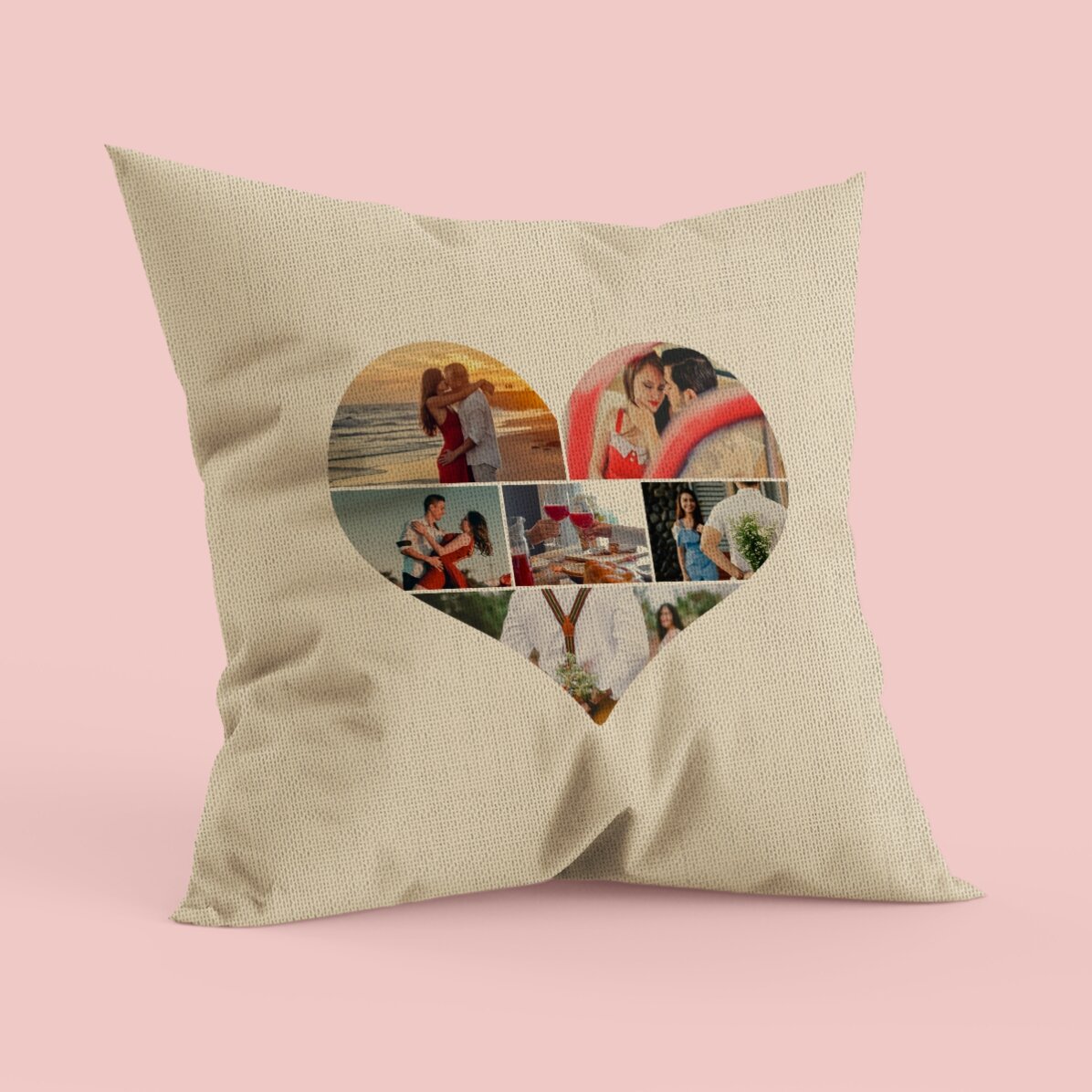 Pernă personalizată cu 6 poze în formă de inimă - In