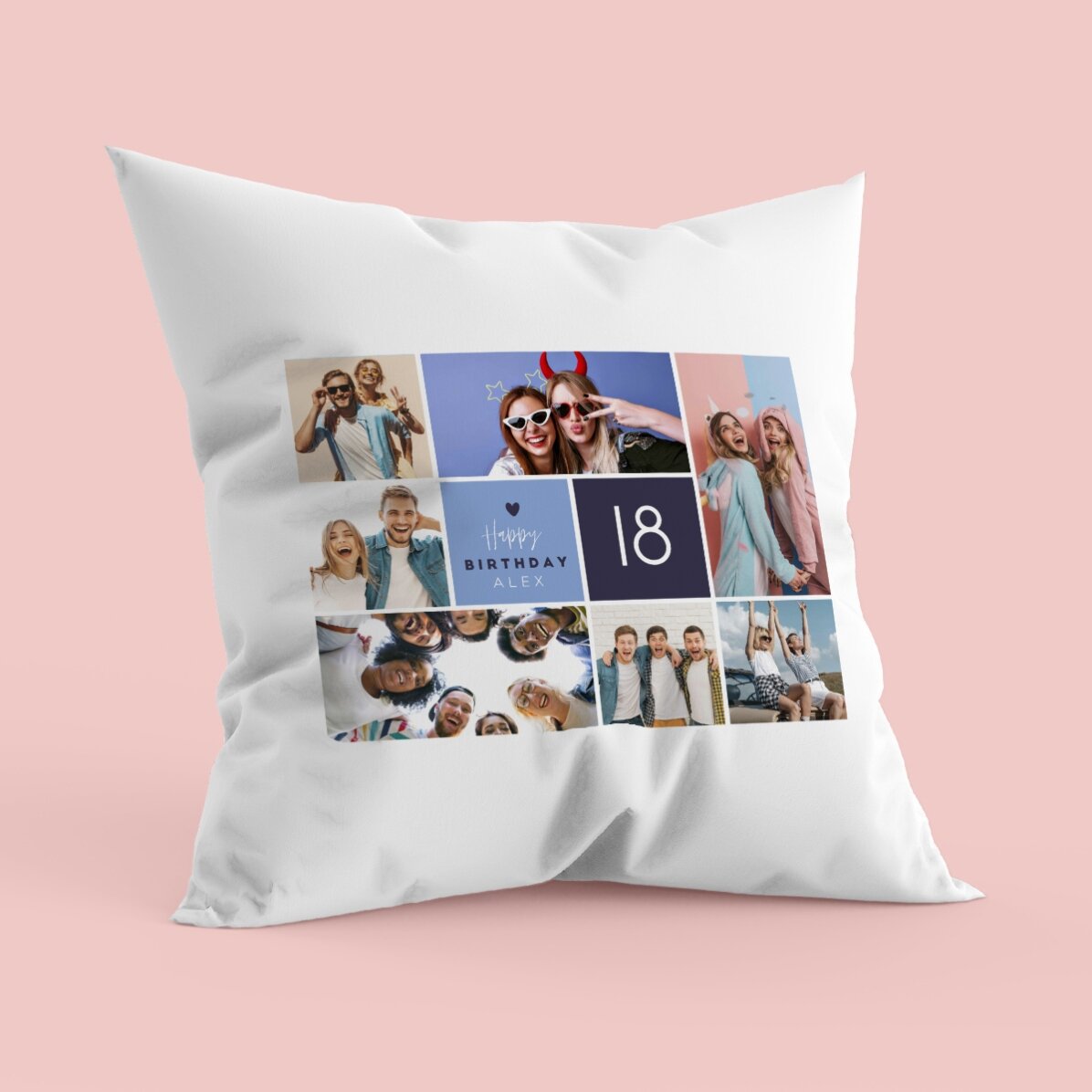 Pernă personalizată cu 7 poze portret și text - Happy birthday