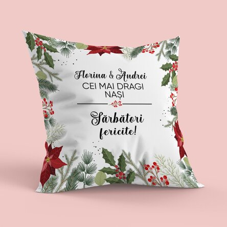 Pernă personalizată cu mesaj de Crăciun