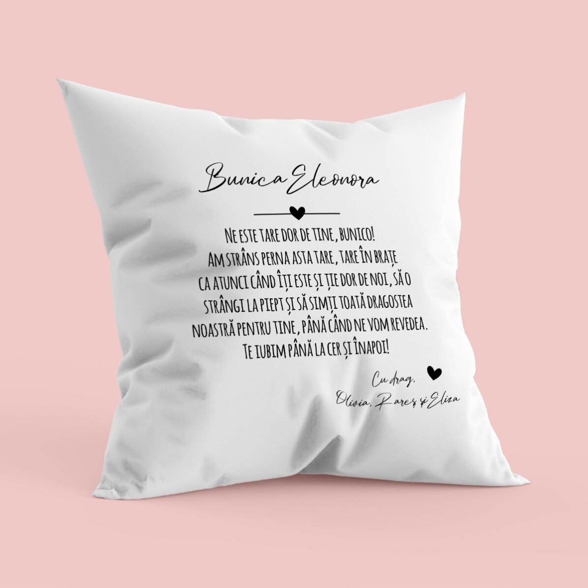 Pernă personalizată cu mesaj pentru cei dragi