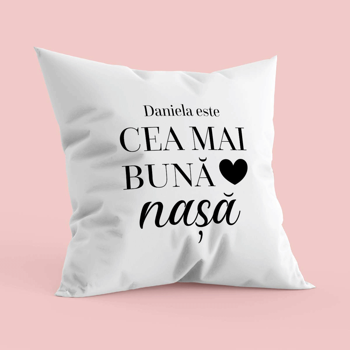 Pernă personalizată cu mesaj pentru nași