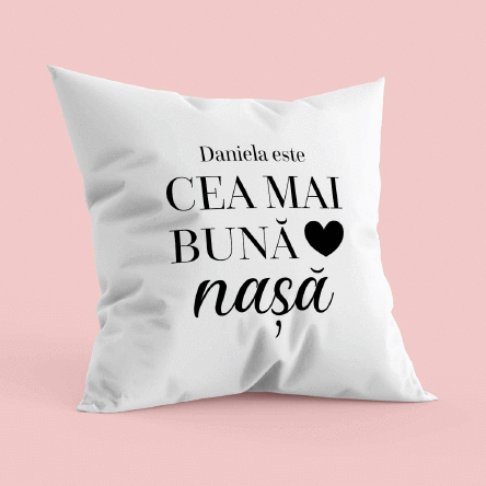 Pernă personalizată cu mesaj pentru nași
