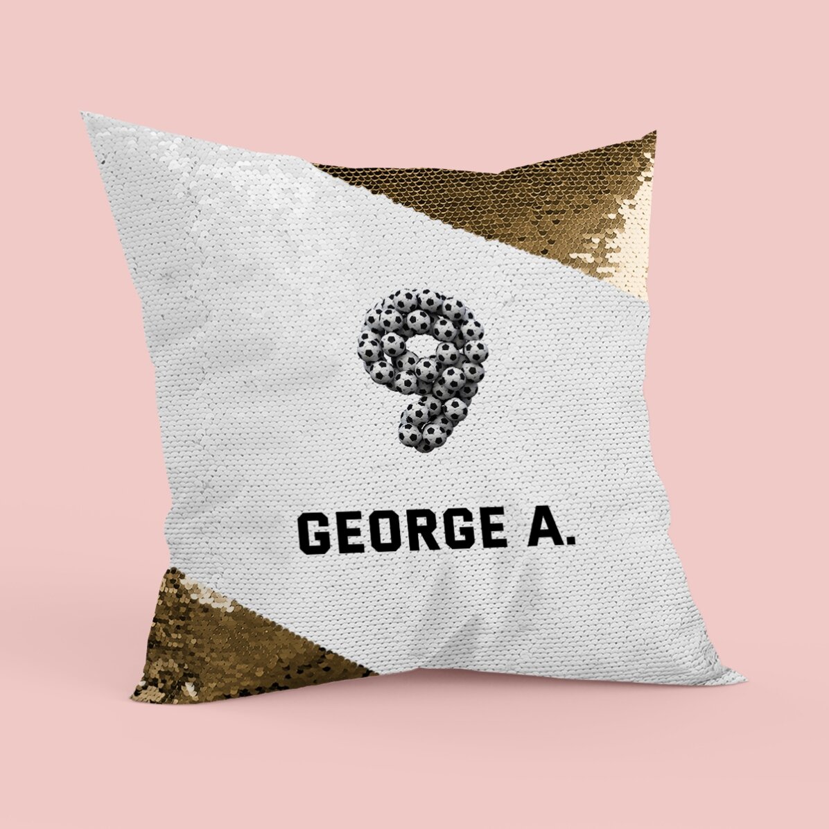 Pernă personalizată cu număr și nume - Fotbal - Paiete aurii