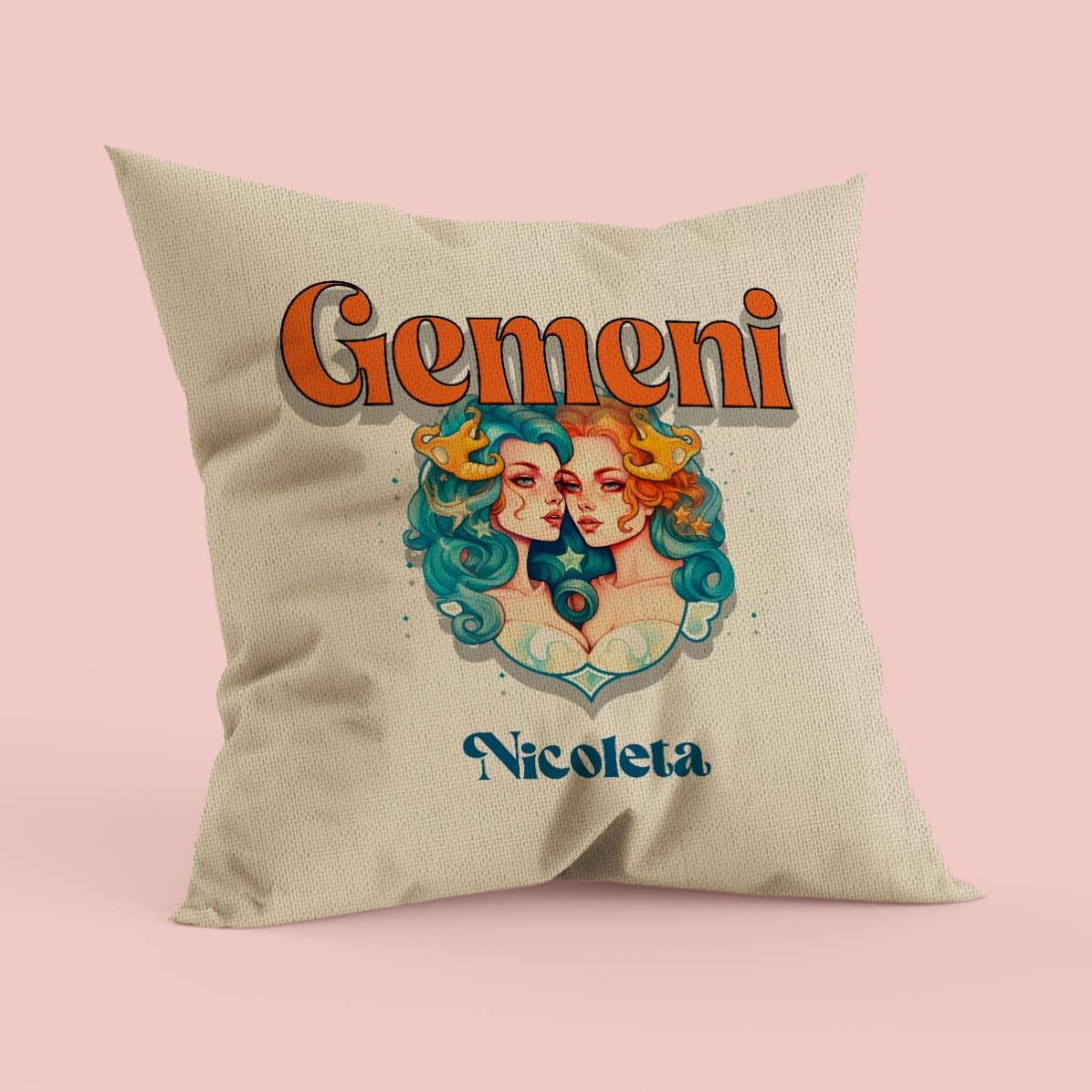 Pernă personalizată cu nume și zodie - Gemeni in