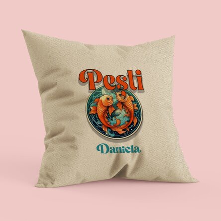 Pernă personalizată cu nume și zodie - Pești in