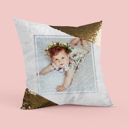 Pernă personalizată cu o poză - Paiete aurii