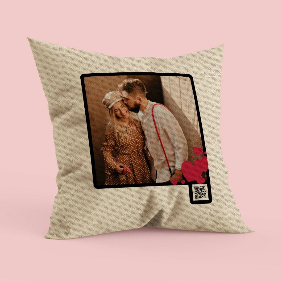 Pernă personalizată cu o poză și cod QR - In