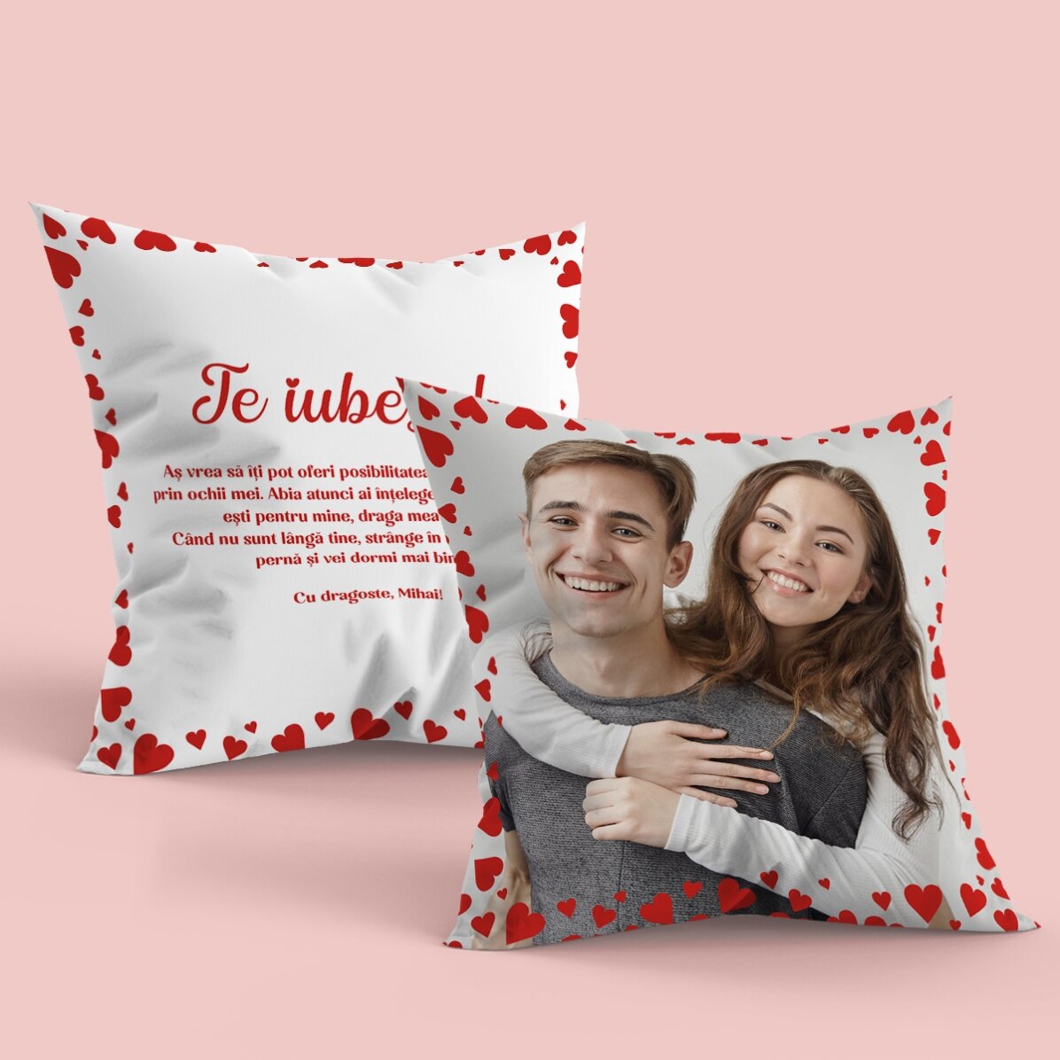 Pernă personalizată cu o poză și mesaj față-verso - Love