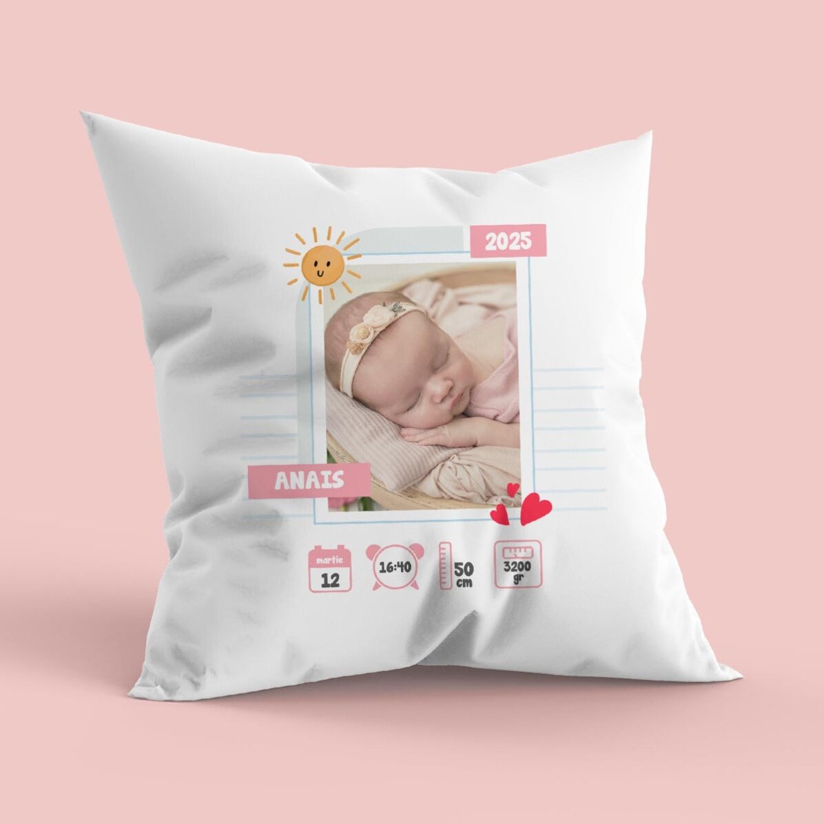 Pernă personalizată cu o poză și mesaj - Hello, Baby