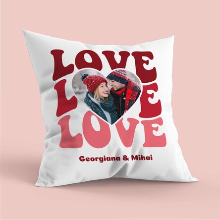 Pernă personalizată cu o poză și text - Love
