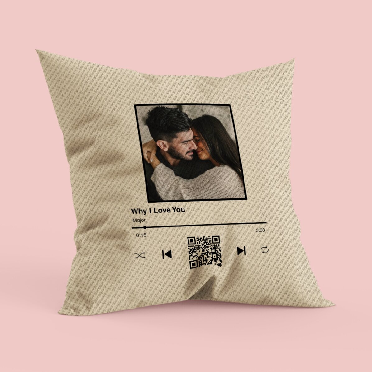 Pernă personalizată cu o poză, text și cod QR - Melodia noastră - In