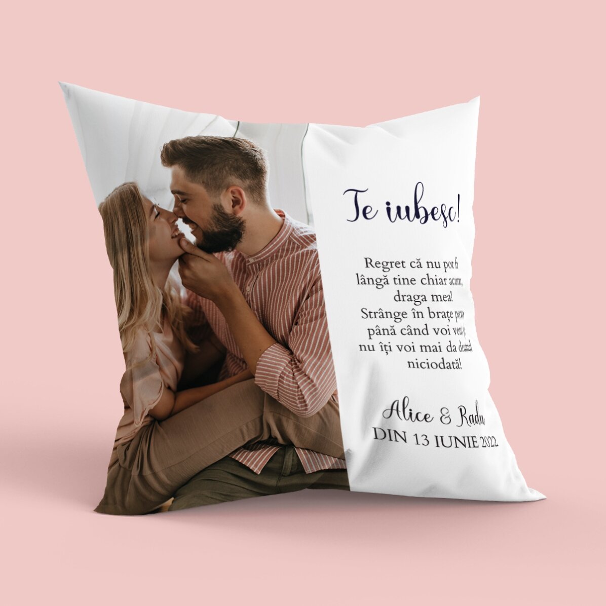 Pernă personalizată cu poză și mesaj, format mare
