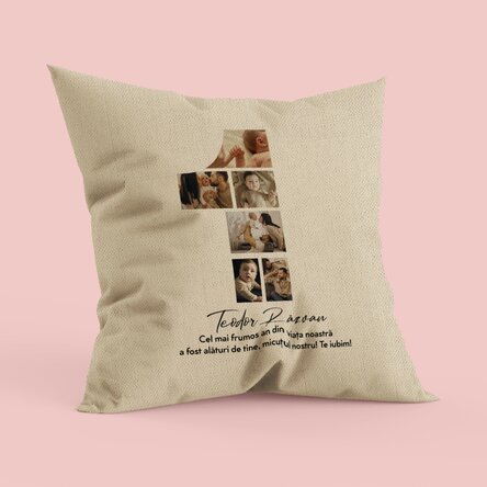 Pernă personalizată cu poze și text - 1st Birthday - In