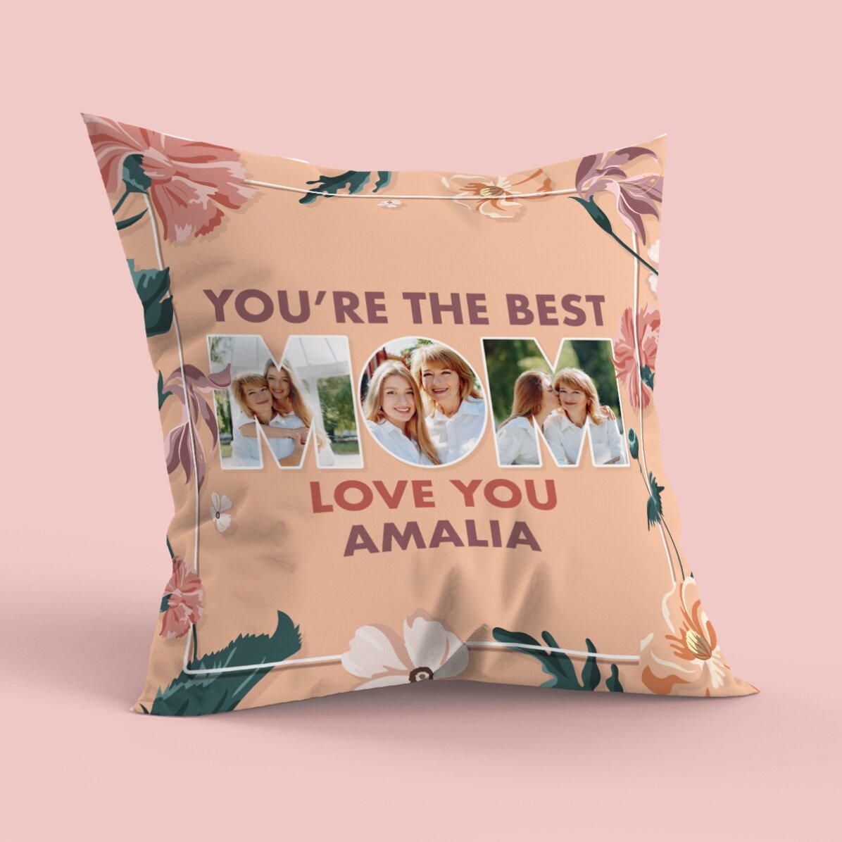 Pernă personalizată cu poze și text, format mare - Mom