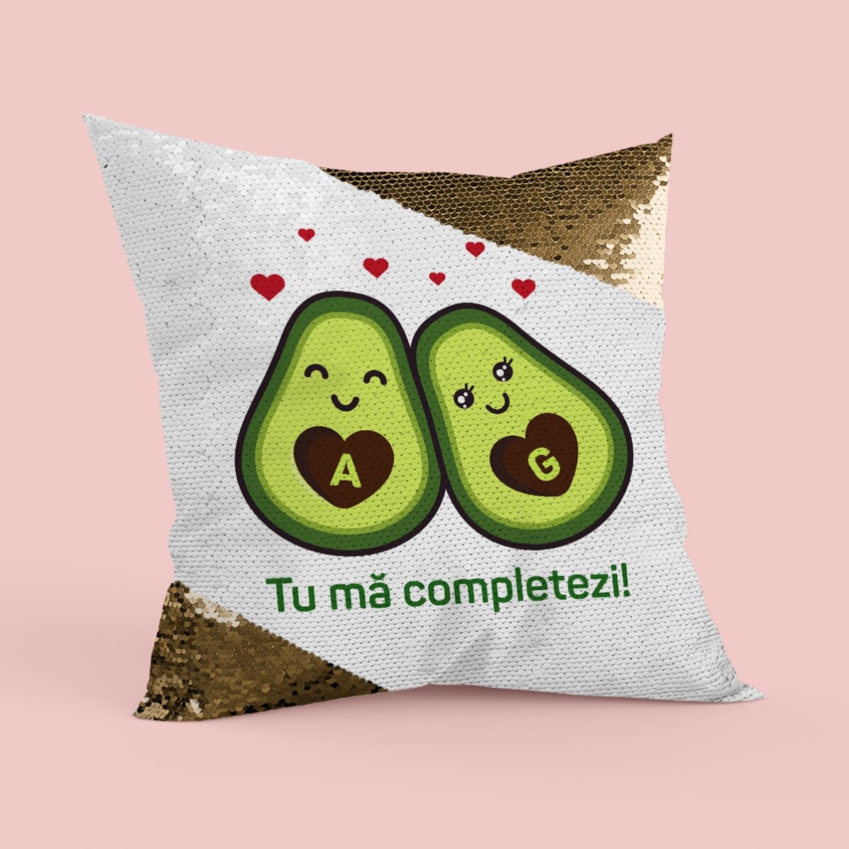 Pernă personalizată cu text - Avocado love - Paiete aurii