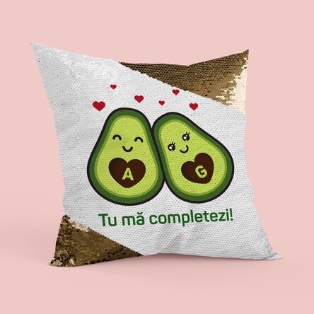 Pernă personalizată cu text - Avocado love - Paiete aurii
