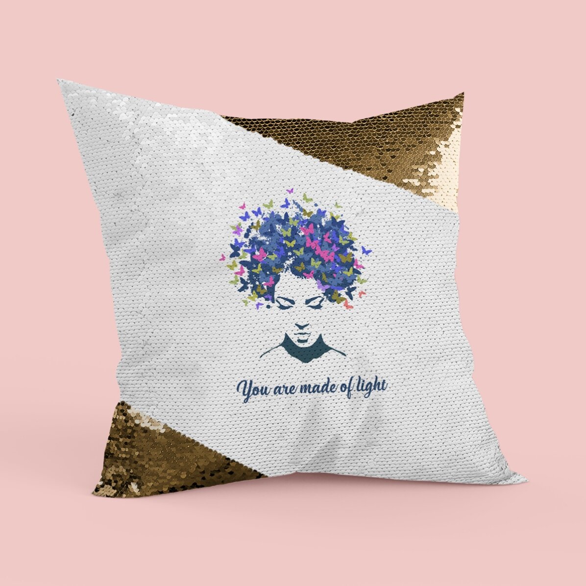 Pernă personalizată cu text - Butterfly effect - Paiete aurii