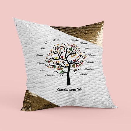 Pernă personalizată cu text - Familia noastră - Paiete aurii