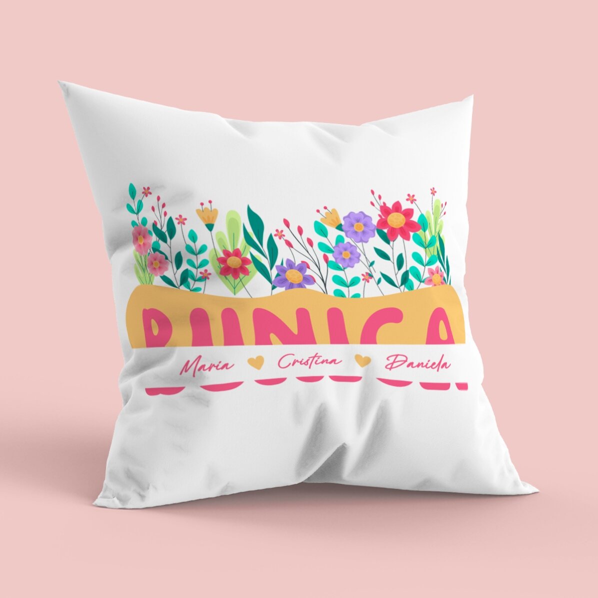 Pernă personalizată cu text, format mare - Câmp de flori