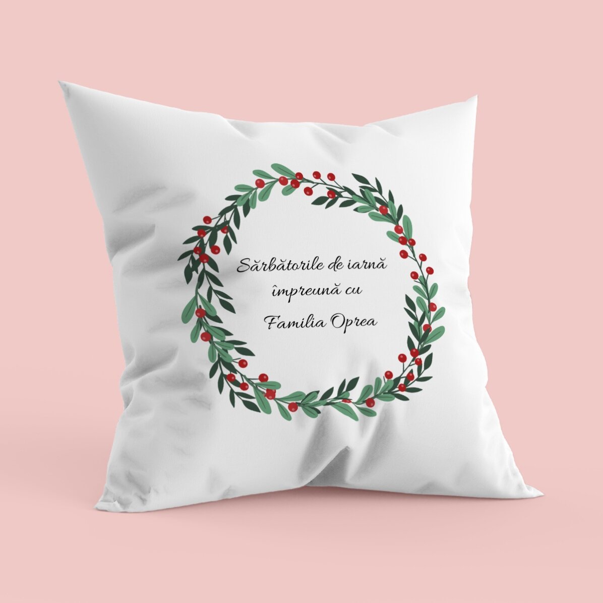 Pernă personalizată cu text - Ghirlandă de Crăciun - Mat