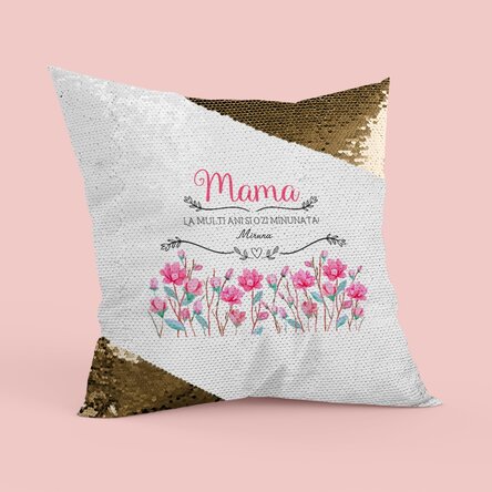 Pernă personalizată cu text - Mama - Paiete aurii