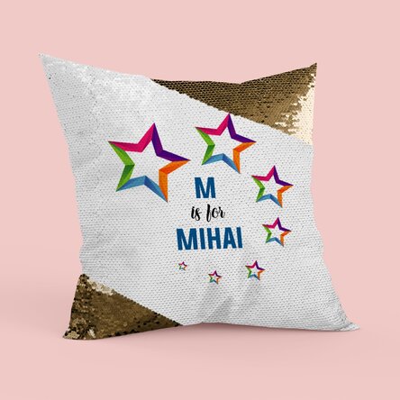 Pernă personalizată cu text - Model inițială și nume - Paiete aurii