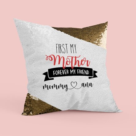 Pernă personalizată cu text - Mother, my best friend - Paiete aurii