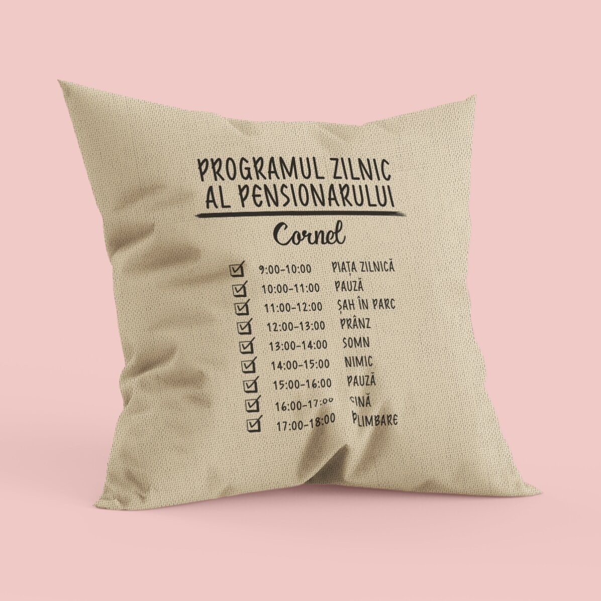 Pernă personalizată cu text - Program zilnic - In