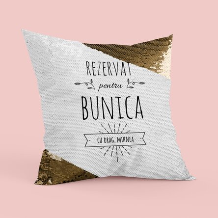 Pernă personalizată cu text - Rezervat - Paiete aurii