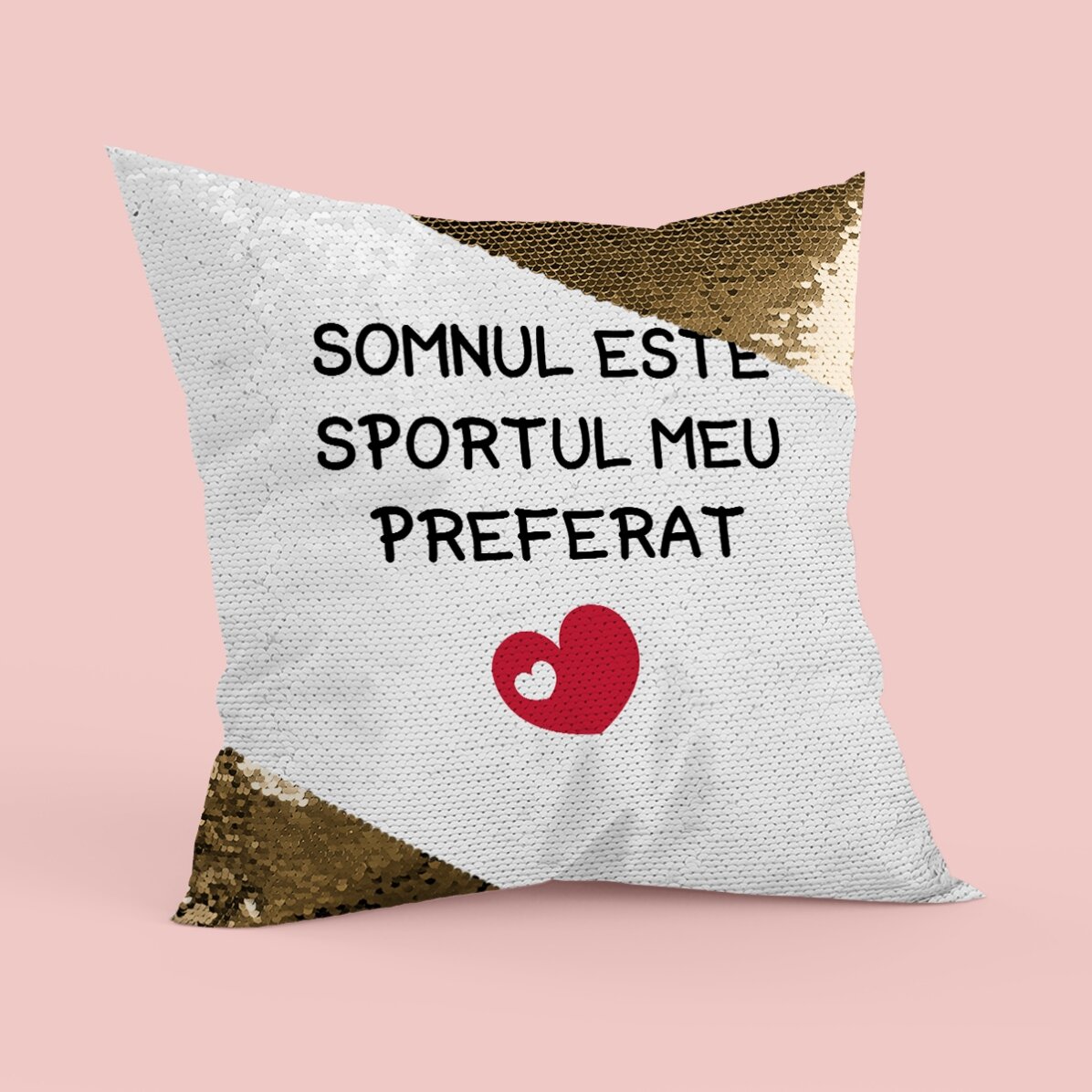 Pernă personalizată cu text - Sportul preferat - Paiete aurii