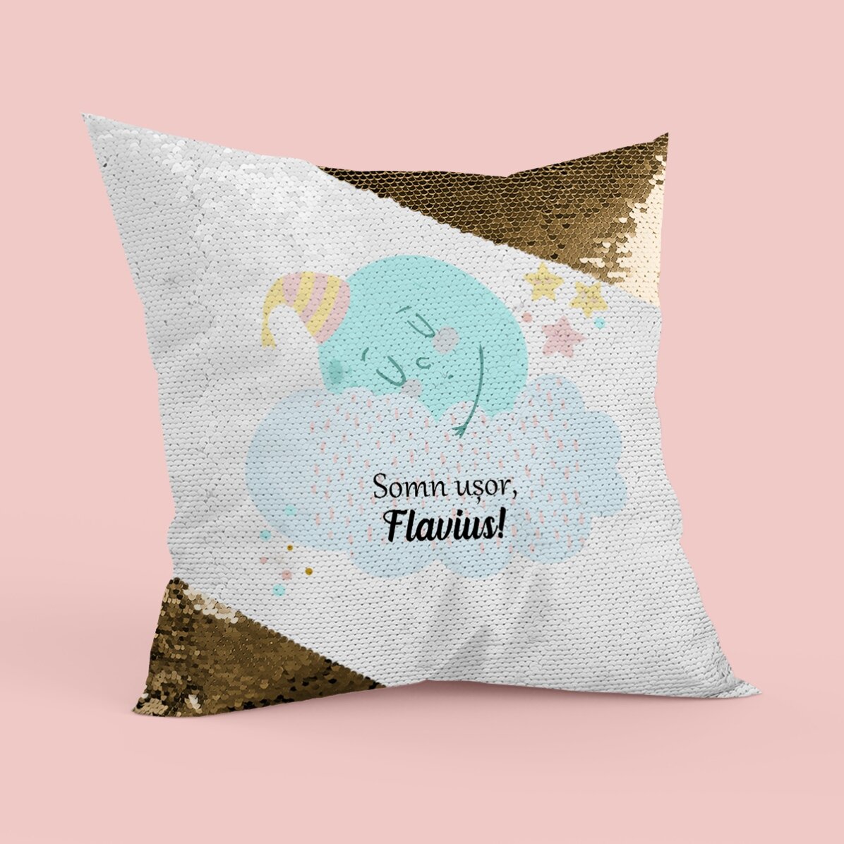 Pernă personalizată cu text - Sweet dreams - Paiete aurii