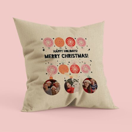 Pernă personalizată cu trei poze și text - Globuri de Crăciun - In