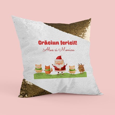 Pernă personalizată - Moș Crăciun - Paiete aurii