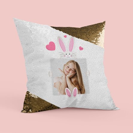 Pernă personalizată poză - Iepurașul cel simpatic - Paiete aurii