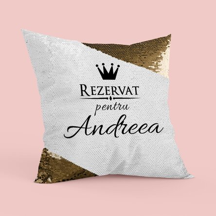 Pernă personalizată - rezervat pentru... - Paiete aurii