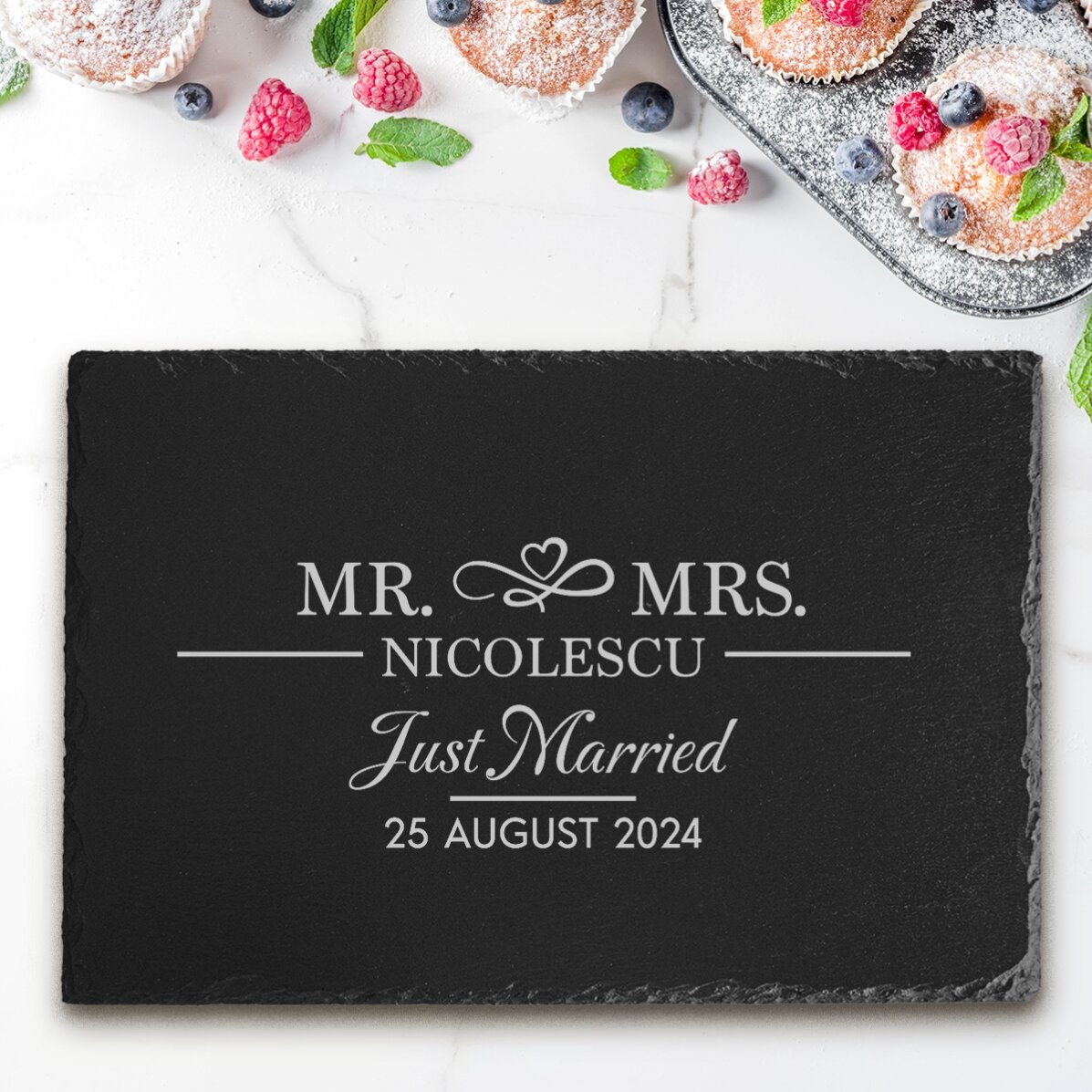 Placă de ardezie gravată personalizată cu text - Just married