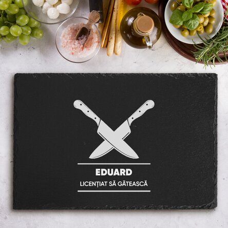Placă de ardezie gravată personalizată cu text - Licențiat să gătească