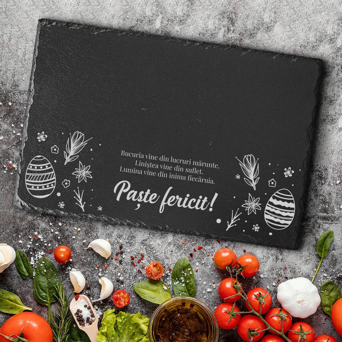 Placă de ardezie gravată personalizată cu text - Paște fericit!