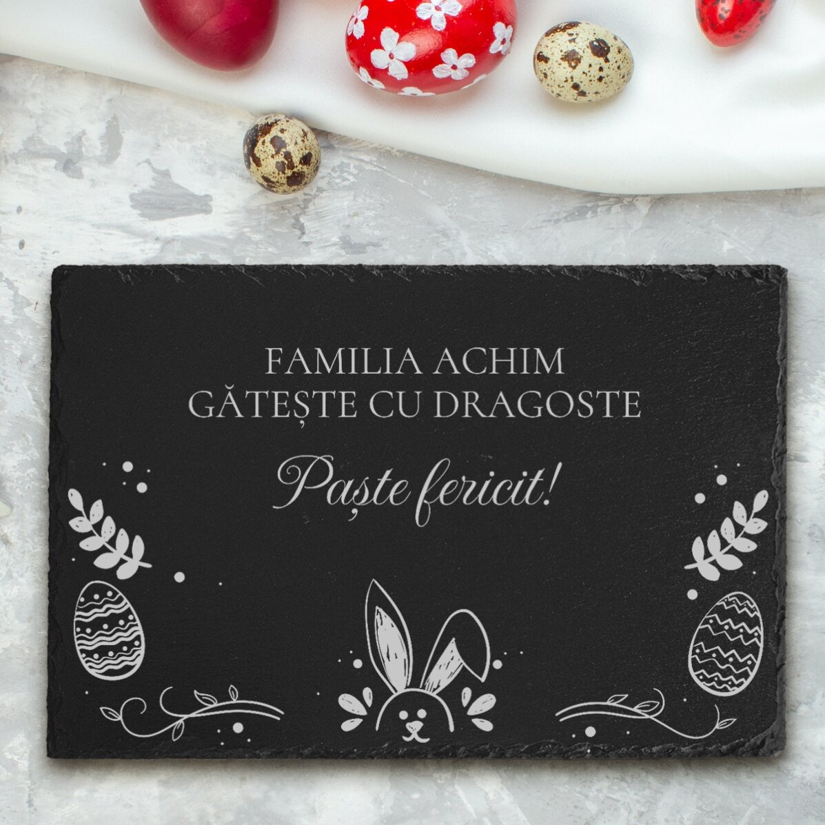 Placă de ardezie gravată personalizată cu text - Paște